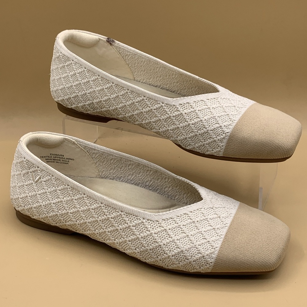 VIVAIA Square Toe V Cut Flats Margot 3.0 Knit Comfortable Slip On Shoes US 8